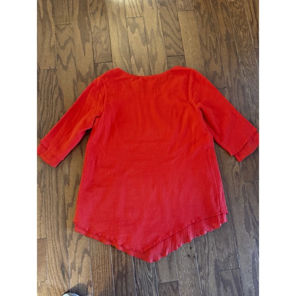 Soft Surroundings Women's Size XS Red Gauze 3/4 Sleeve Tunic Lightweight - Picture 6 of 9